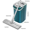 A teal and silver self-cleaning mop and bucket set with dimensions labeled. Produktbild-Vorschau