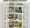 A white corner bookshelf filled with decorative items, including picture frames, statues, a globe, and a vase of flowers. Náhled obrázku produktu