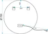 Diagram showing dimensions and mounting points of a round mirror with integrated LED lighting. Voir les images du produit