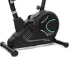 Close-up view of the base and pedal mechanism of a black exercise bike. Produktbild-Vorschau