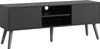 A dark gray TV stand with two cabinet doors on the sides and an open shelving unit in the middle, all supported by four tapered legs. Anteprima dell’immagine prodotto