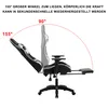 A gaming chair is shown in two different reclining positions, with angle indicators. Anteprima dell’immagine prodotto