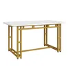 A modern dining table with a white marble-effect top and gold metal legs, presented against a plain white background. Podgląd zdjęcia produktu