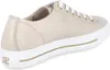 A side view of a beige leather sneaker with white laces and a white sole. Produktbild-Vorschau