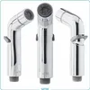 Three views of a chrome-plated bidet sprayer head against a white background. Anteprima dell’immagine prodotto
