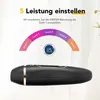 An advertisement for an IPL hair removal device, showing its design and indicating different intensity levels. Produktbild-Vorschau