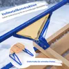 Close-up of a blue metal sled frame with wooden slats, showing construction details and a highlighted area. Náhled obrázku produktu