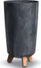 A tall, cylindrical planter with a marbled gray finish and three wooden legs. Náhľad obrázku produktu