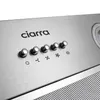 Close-up of a stainless steel range hood control panel with buttons and icons, along with the brand name. Voir les images du produit