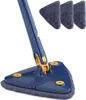 A navy blue triangular mop with yellow accents and three gray microfiber mop pads. Produktbild-Vorschau