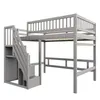A gray loft bed with stairs and storage is shown against a white background. Náhled obrázku produktu