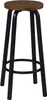 A single bar stool with a round wooden seat and black metal legs. Náhľad obrázku produktu