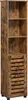 A tall, narrow, wooden cabinet with slatted doors and open shelves. Náhled obrázku produktu