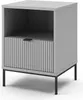 A 3D rendering of a gray nightstand with a fluted drawer front and black metal legs. Náhled obrázku produktu