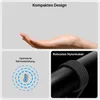 A hand holding nothing, with text overlays describing features. Produktbild-Vorschau