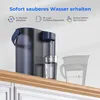 A water filter pitcher and a glass of water are shown on a shelf above cabinets, with marketing text overlaying the top of the image. Podgląd zdjęcia produktu