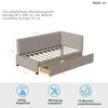 A diagram of a sofa bed with dimensions and feature icons. Produktbild-Vorschau