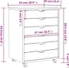 A diagram showing the dimensions of a roll-top cabinet with drawers. Náhled obrázku produktu