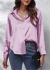 ASKSA Damen Satin Bluse V-Ausschnitt Hemde Elegant Knoepfen Produktbild-Vorschau 5