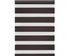 A close-up view of a dark brown and white striped roller blind. Produktbild-Vorschau