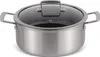 A stainless steel pot with a glass lid is shown against a white background. Podgląd zdjęcia produktu