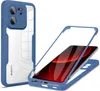 A blue and transparent phone case is shown, with a phone inside the case in the second image. Produktbild-Vorschau