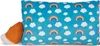 A rectangular pillow with a blue background featuring a pattern of white clouds and colorful rainbows. A fluffy orange fox tail with a white tip is attached to the left side of the pillow. Anteprima dell’immagine prodotto