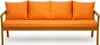 A front view of an orange sofa with cushions on a white background. Produktbild-Vorschau