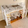 A loft bed with a sofa underneath, set up in a room with wooden flooring and a rug. Náhled obrázku produktu