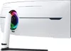 The back of a white computer monitor with a colorful RGB light ring around the display connection. Produktbild-Vorschau