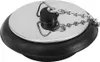 A close-up studio shot of a sink stopper with a metal chain. Produktbild-Vorschau