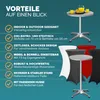 A marketing image showcasing the features of a CASARIA® 2in1 bistro and standing table. Anteprima dell’immagine prodotto