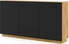 A modern sideboard with black doors and drawers and a wood-effect frame, shown against a white background. Náhled obrázku produktu