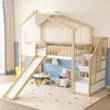 A child's bedroom with a loft bed featuring a slide and stairs. Voir les images du produit