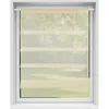 A sheer roller blind with horizontal stripes of opaque fabric is shown hanging in a window, obscuring the view of trees and grass outside. Anteprima dell’immagine prodotto