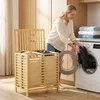Kosz na bieliznę HOMCOM z bambusa z pokrywą, pojemnik na Podgląd zdjęcia produktu 9