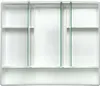 An empty white medicine cabinet with three doors and glass shelves. Náhled obrázku produktu