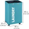 A teal laundry basket with dimensions shown. Produktbild-Vorschau