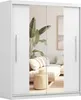A white sliding door wardrobe with mirrored doors, reflecting a living room scene with a sofa and plants. Produktbild-Vorschau