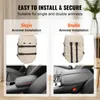 Collage showing how to install a car seat organizer on single and double armrests, with examples of car armrests. Podgląd zdjęcia produktu