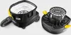 Two parts of a vacuum cleaner are shown against a light gray background. One part is the main body with a dust bag and hose attachment. The other part is the filter assembly. Voir les images du produit