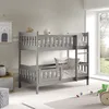A child's bedroom with a grey bunk bed, toys, and a window. Produktbild-Vorschau