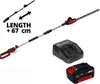 A product collage showing a pole hedge trimmer with battery and charger. Produktbild-Vorschau
