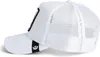 Side view of a white trucker cap with a black patch on the side. Produktbild-Vorschau