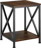 A square end table with a dark wood top and shelf, supported by a black metal frame with X-shaped crossbars. Náhled obrázku produktu