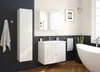 A modern bathroom with a white vanity, a tall white cabinet, and a freestanding bathtub. Náhled obrázku produktu
