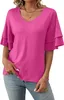 ASKSA Damen T-Shirt Rueschen aermel Bluse V-Ausschnitt Produktbild-Vorschau 1