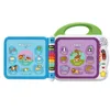 An open electronic book for children, displaying animal pictures and names in German and English. Voir les images du produit