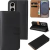 A collage of images showing a black flip-style phone case from different angles, including one with a phone inserted and cards in the slots. Produktbild-Vorschau