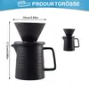A black ceramic coffee pour-over set shown with dimensions indicated. Produktbild-Vorschau